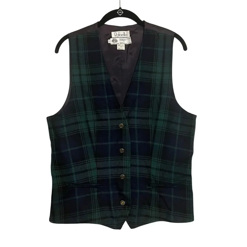 Vintage Preppy Steampunk Tartan Plaid Rafaella Wool Vest Shorts Set Sz L/14